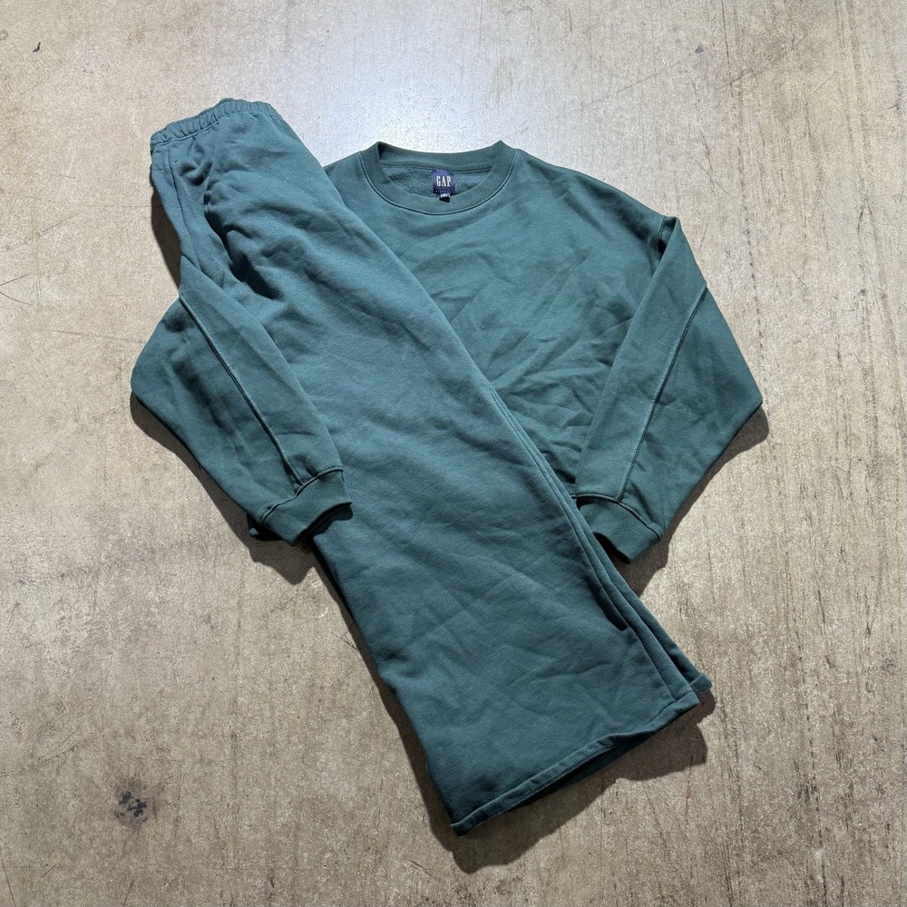 Gap Sweatsuit Womens Small Green Fleece Sweatshirt Pants Lounge Set Relaxed Fit